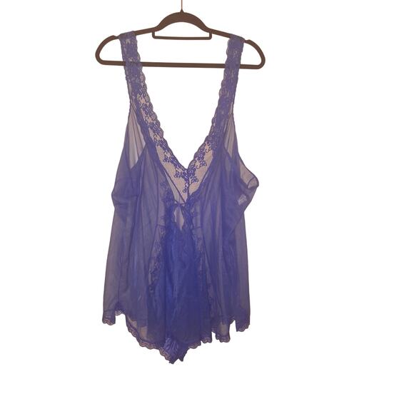 Vintage Janelle of California Royal Blue Cobalt Blue Lace Nightgown Suit Size 1X - Picture 11 of 12